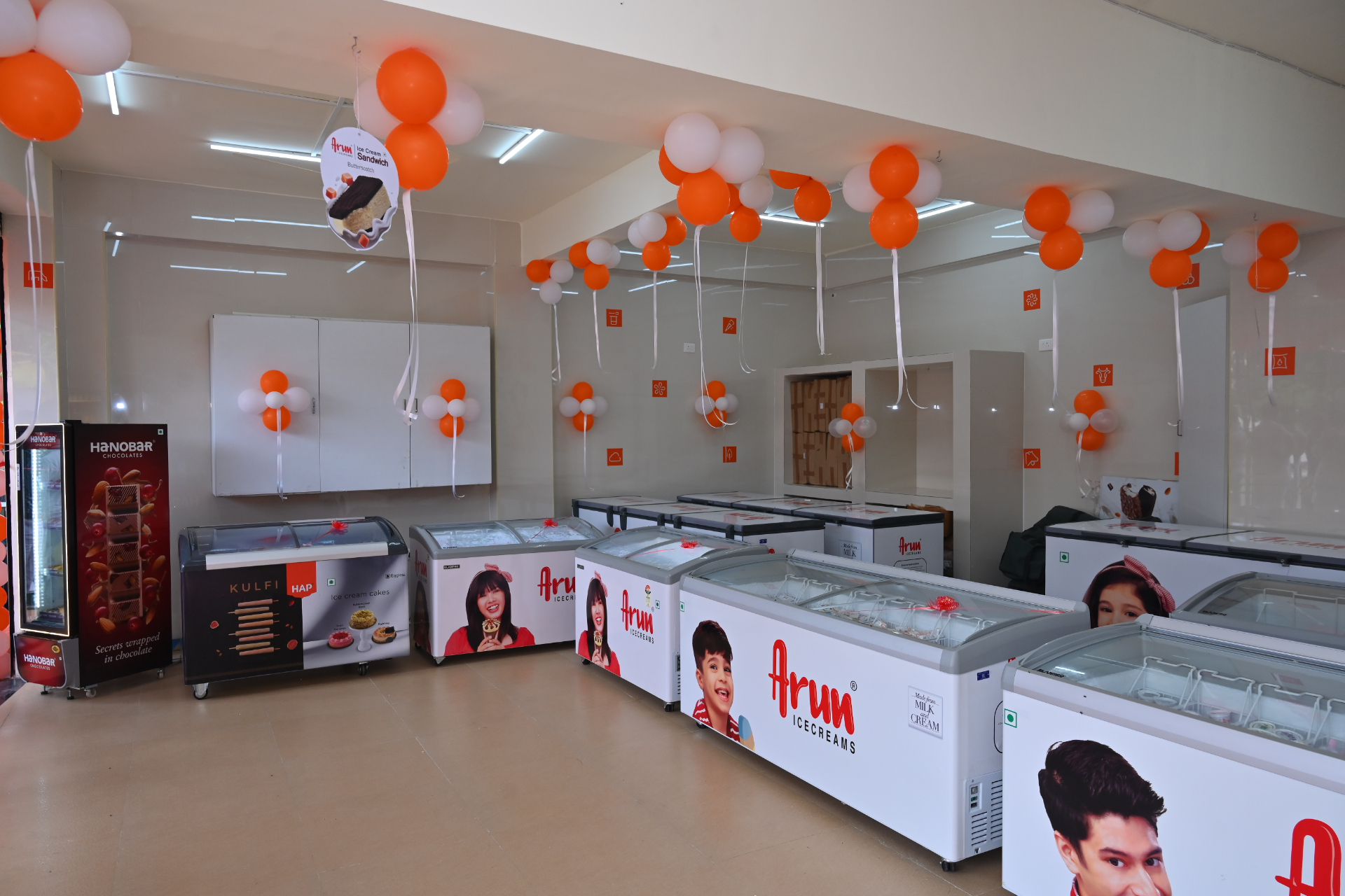 Arun Ice Cream freezers and display inside our shop